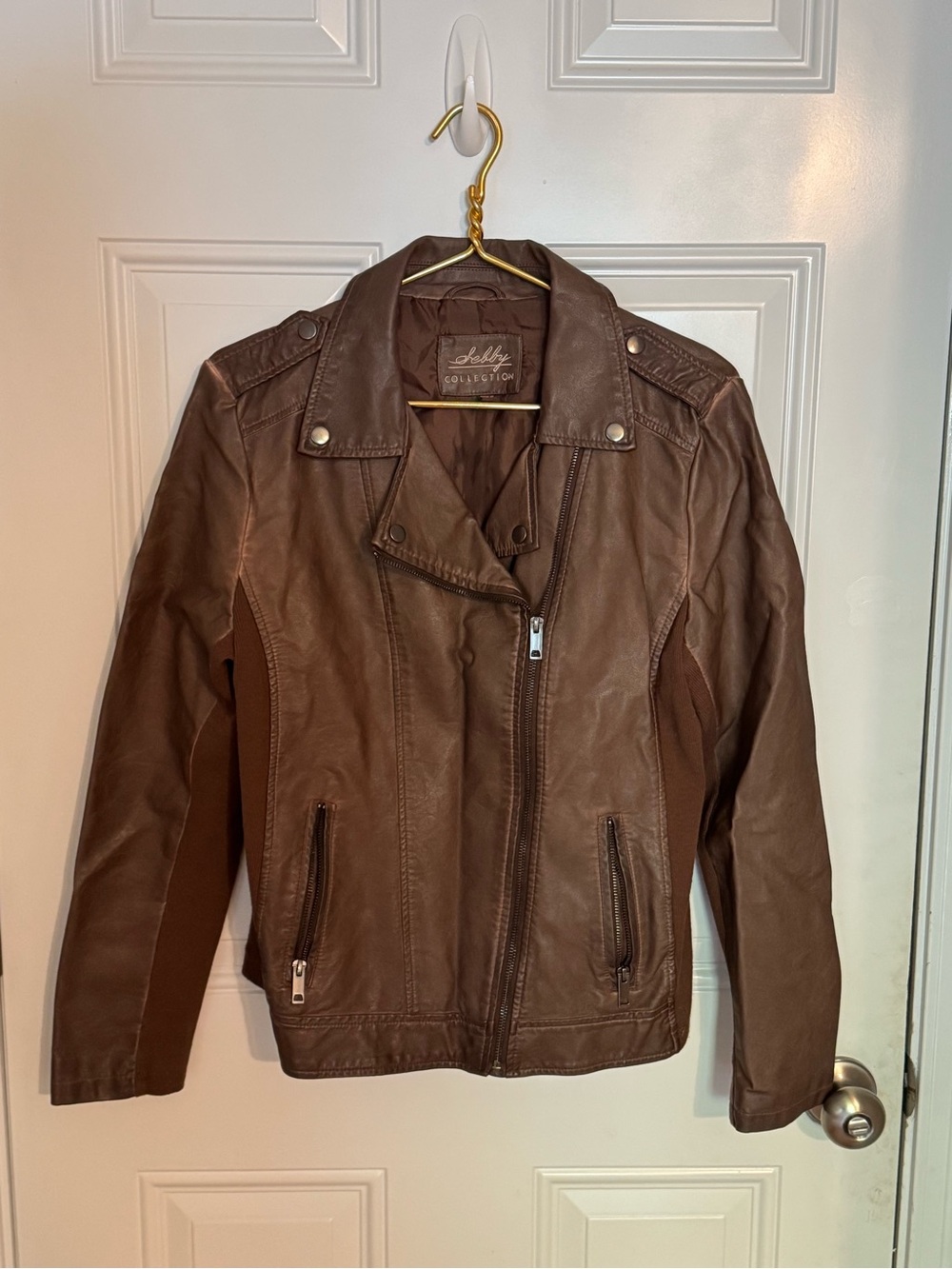 Sebby Women’s Faux Leather Motorcycle Jacket Brown Size Large